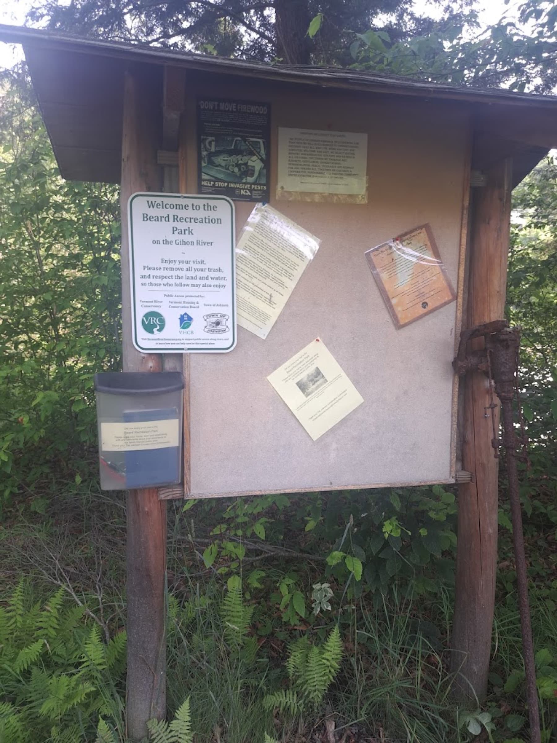 Welcome sign and information board at Beard Recreation Park in Johnson.