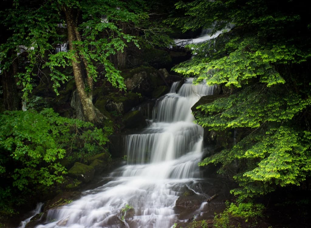 Sterling Gorge Falls mossy gorge cascade near Stowe, Vermont
