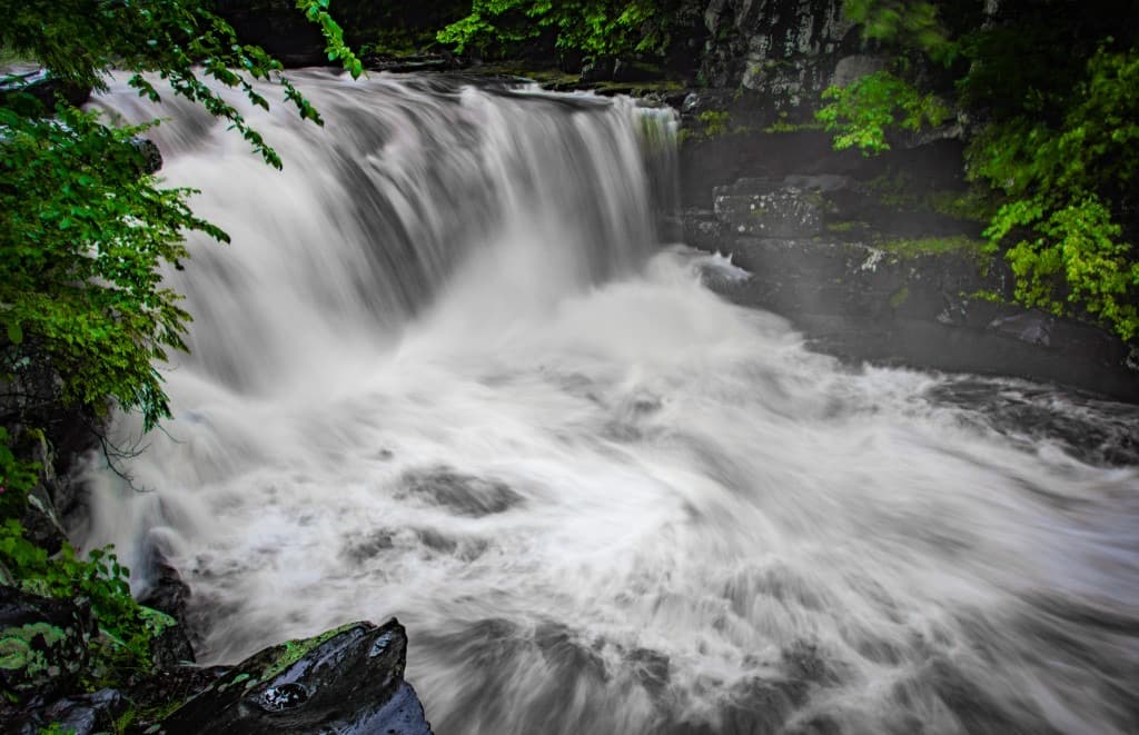 Sterling Gorge Falls rocky stream and forest in Vermont