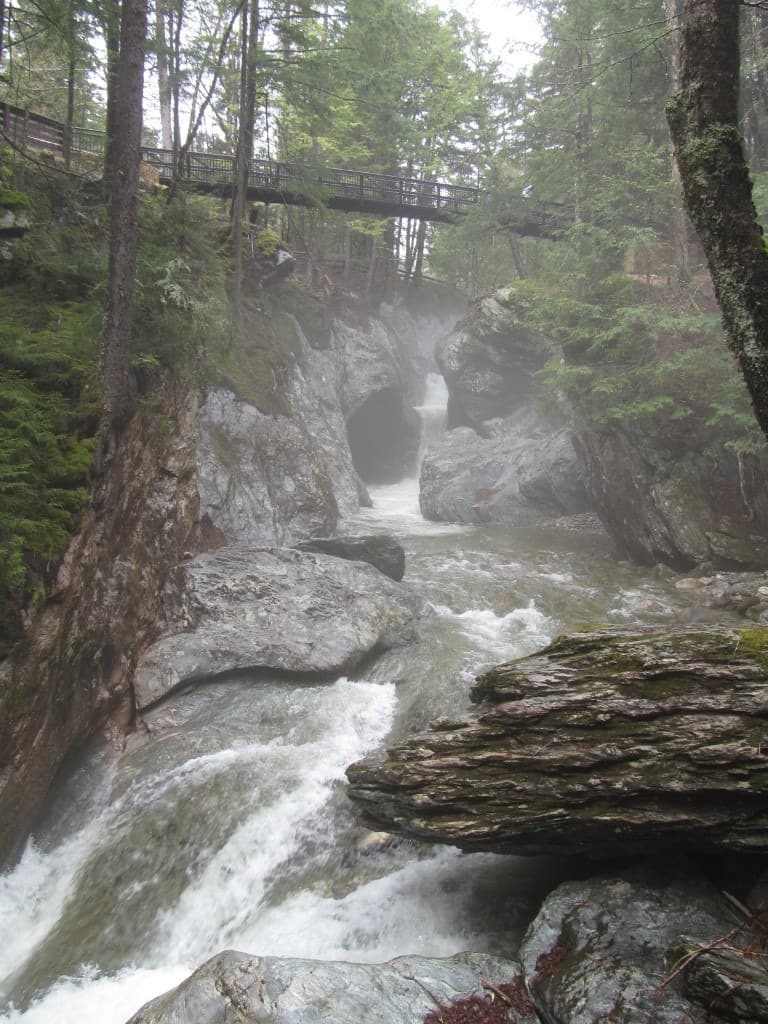 Texas Falls cascades and wet stone in the Green Mountain National Forest