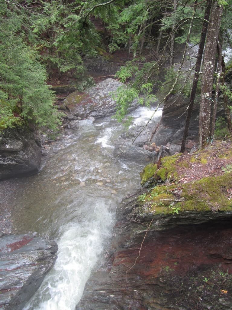 Texas Falls trail context above the rocky chasm in Vermont