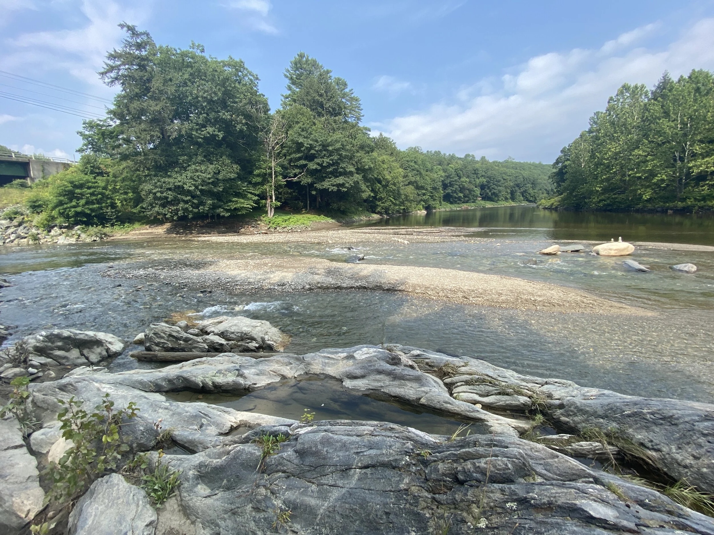 Rock-walled pool and waterfall at Rock River Swimming Holes near Newfane, Vermont.