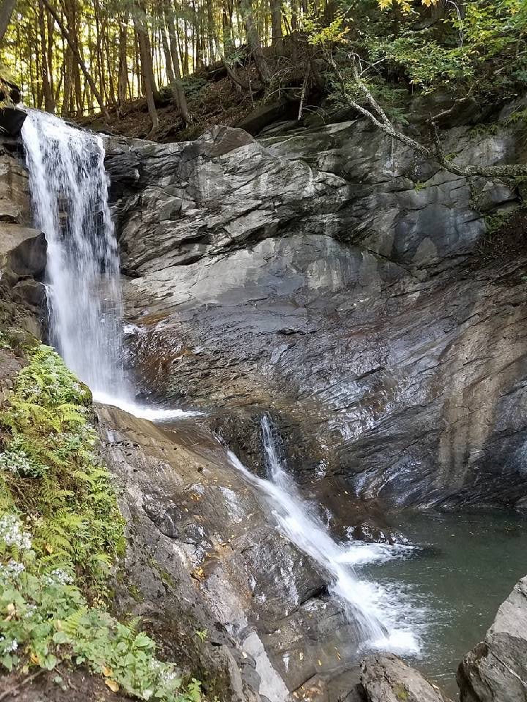 Main plunge and upper pool at Old City Falls in Strafford, Vermont.